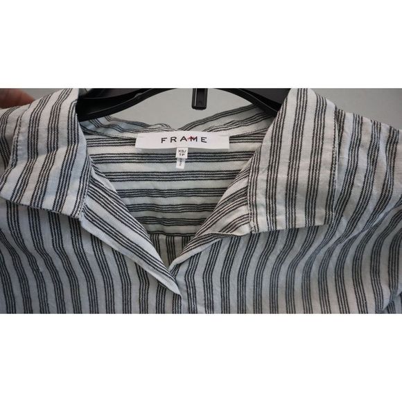 Frame LWSH1084 Women's Sz XS Off White Multi Striped Clean Collared Shirt $275 - Picture 3 of 6